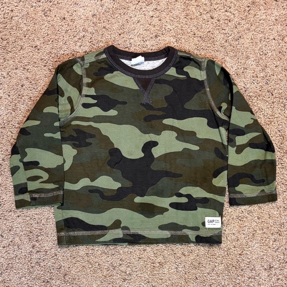 GAP Kids Green Camouflage Long Sleeve Lined Tee, size18-24 months